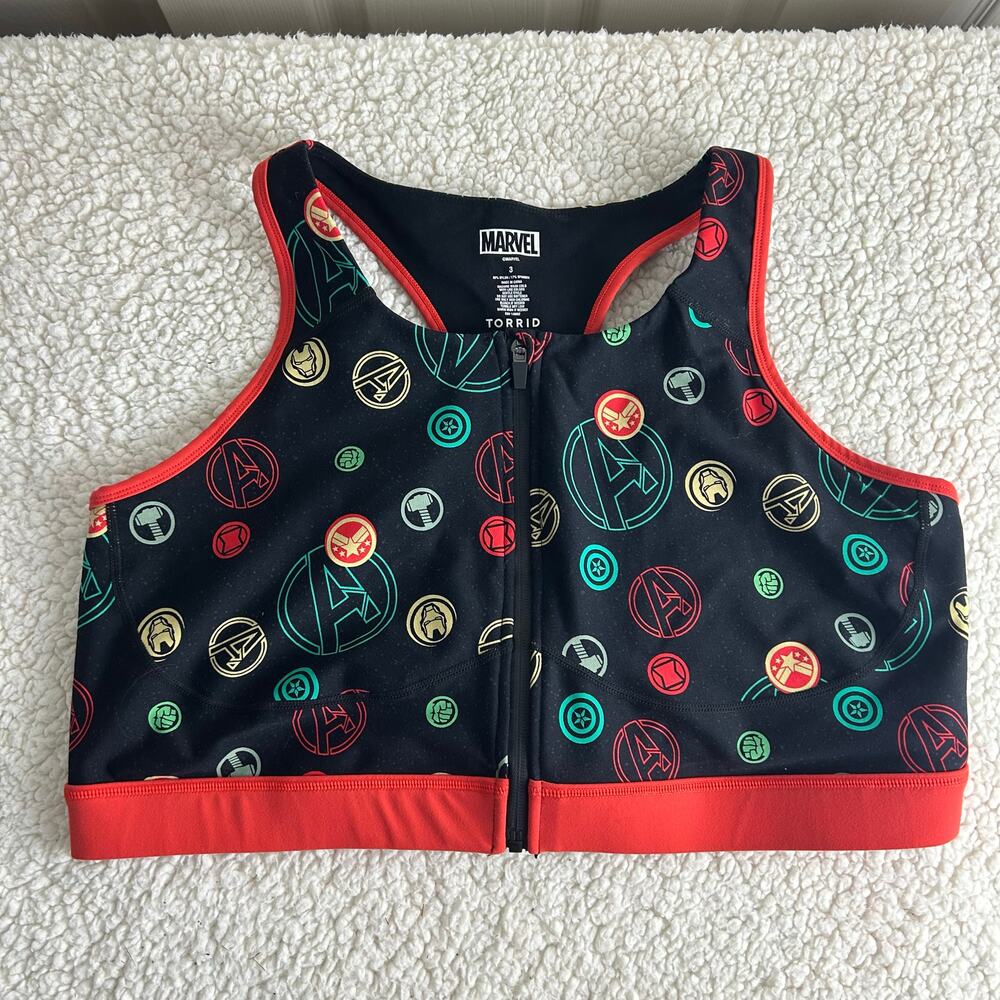 Torrid Marvel Avengers Sports Bra Size 3X Zip Front Athletic Yoga Activewear